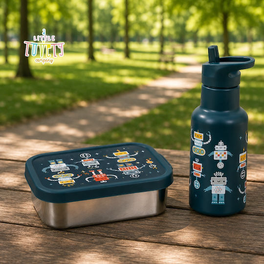 A Little Lovely Company Rostfreies Kinder Trinkflaschen Set Thermos mit Stroh Silber 350ml