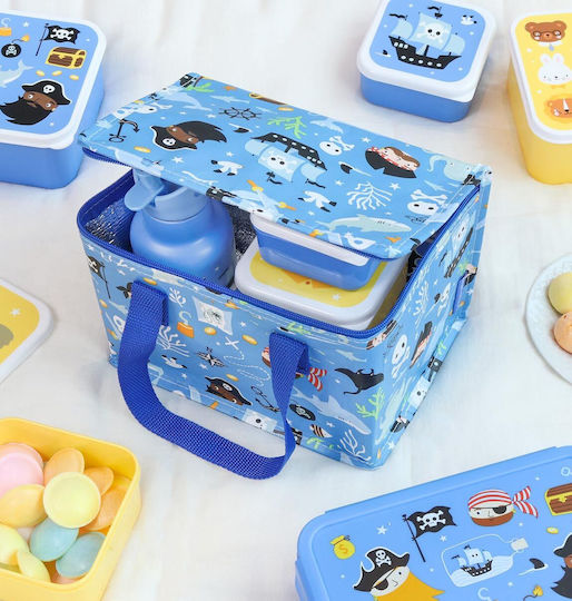 A Little Lovely Company Bento Stainless Steel Kids Water Bottle Set Pirates Thermos with Straw Silver 350ml