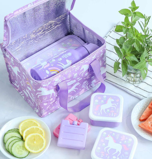 A Little Lovely Company Bento Stainless Steel Kids Water Bottle Unicorns Thermos with Straw Silver 350ml