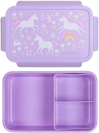 A Little Lovely Company Bento Stainless Steel Kids Water Bottle Unicorns Thermos with Straw Silver 350ml