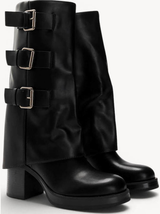 Μαύρες Mid Calf Μπότες Τριπλές Αγκράφες