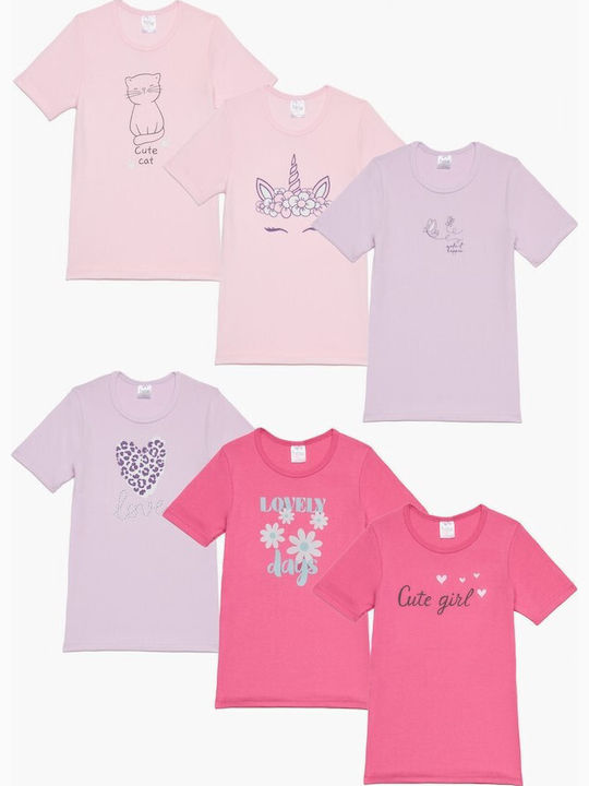 Pretty Baby Set Kids Undershirts 6 Pieces Short-sleeved Pink
