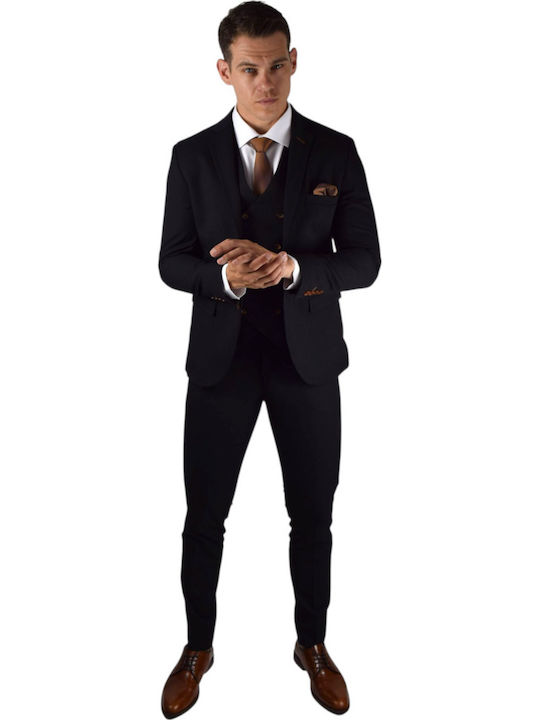 Men's Suit with Vest Black