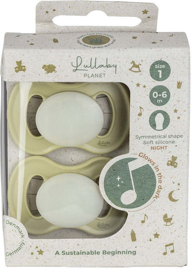 Lullaby Planet Silicone Night Pacifiers Green for 0-6 Months 2 Pieces