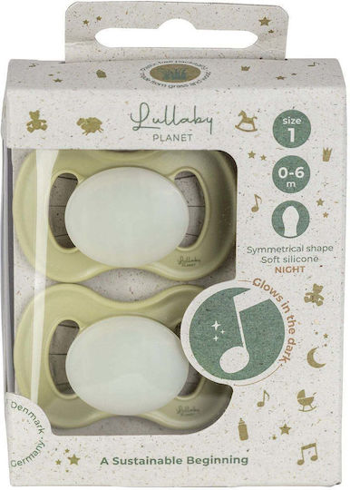 Lullaby Planet Silicone Night Pacifiers Green for 0-6 Months 2 Pieces