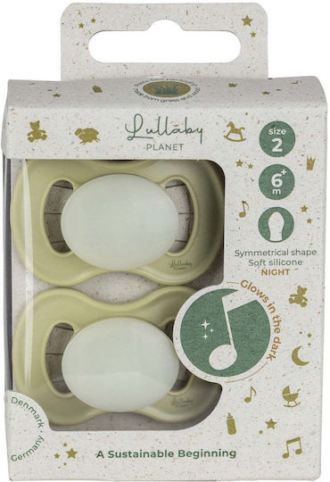 Lullaby Planet Pacifiers Silicone Night Green for 6+ Months 2 Pieces