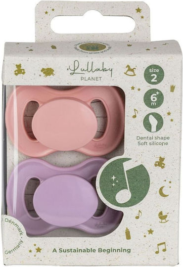 Lullaby Planet Silicone Pacifiers Pink for 6+ Months 2 Pieces