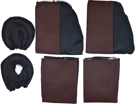 Front Seat Covers Fabric Prime Black-Red Pair 6 Pieces 11702 Universal 0012602