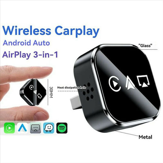 Adaptor Q1a 3 în 1 OEM Carplay Android Auto Airplay Negru Wireless
