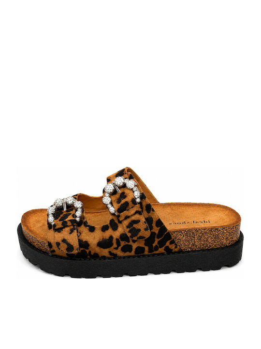 Women's Flat Sandals Flatforms Brown SI-3885-26FL-Leopard