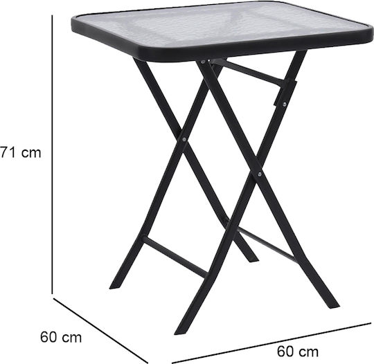 Table for Small Outdoor Spaces Foldable Metal with Glass Surface Gray 60x60x72cm