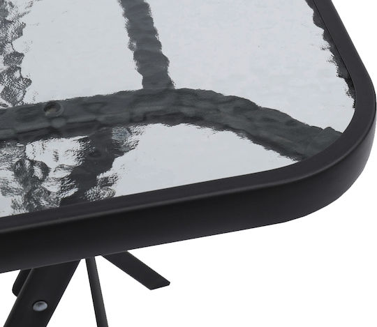 Table for Small Outdoor Spaces Foldable Metal with Glass Surface Gray 60x60x72cm