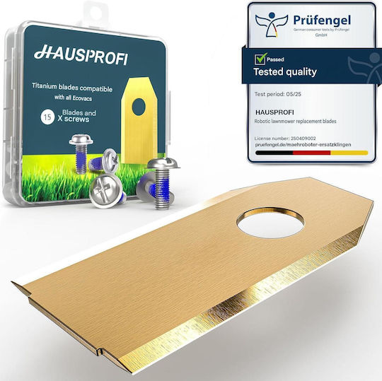 Set 15 Bucăți Lame De Înlocuire Hausprofi Pentru Robot Tuns Iarbă Ecovacs Goat G1 G1-800 G1-1600 G1-2000 Gx-600 A1600 O1000 Ultra-Rezistente Din Titan 0,75 Mm Oțel Inoxidabil Durată De Viață Extinsă Până La 60% Testate Din En 50636-2-107