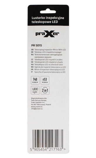 Τηλεσκοπικός Καθρέφτης Επιθεώρησης Praxer Led Μαγνήτη 53 Mm Λαβή 740 Mm