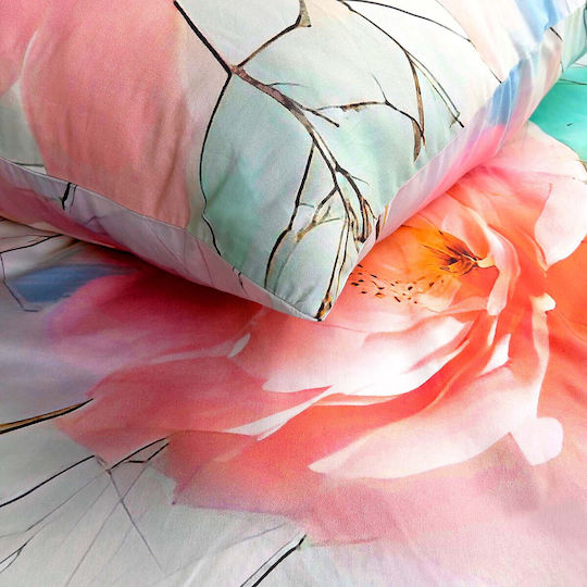 Darymex Cotton Satin Duvet Cover Set 220x200cm Double With 2 Pillowcases Floral Abstraction