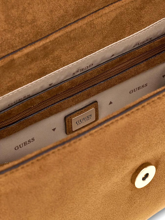 Handtasche aus Leder für Damen Flap Tasche Wildleder Cognac