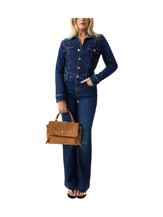 Handtasche aus Leder für Damen Flap Tasche Wildleder Cognac