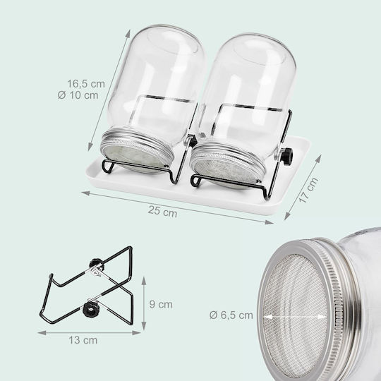 Relaxdays Set of 2 General Use Glass Jars with Lid and Stand