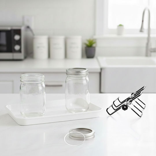 Relaxdays Set of 2 General Use Glass Jars with Lid and Stand