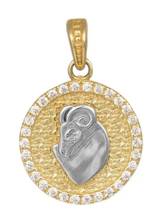 Charm Зодиакален знак Овен от Бяло злато 9К с Зиркон