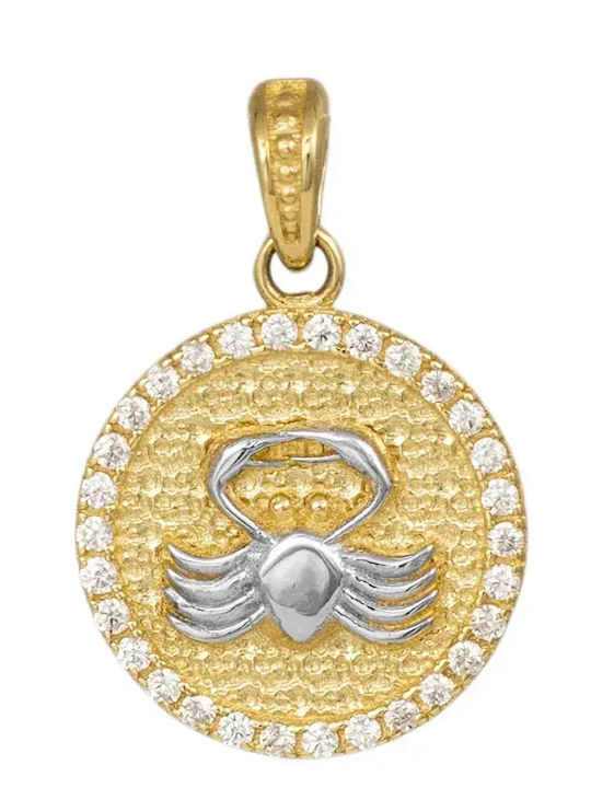 Charm Зодиакален знак Рак от Бяло злато 9K с Зиркон