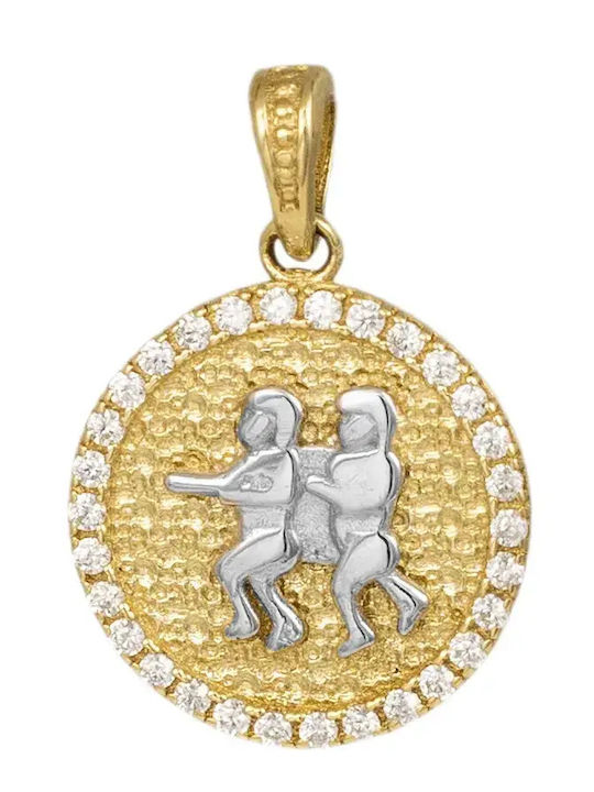 Charm Зодиакален знак Близнаци от Бяло злато 9К с Зиркон