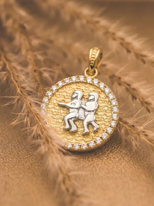 Zwillinge Tierkreiszeichen Charm aus Weißgold 9K mit Zirkon