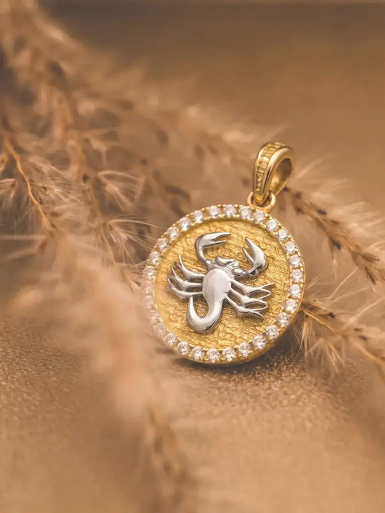 Hängendes Charms Tierkreiszeichen Skorpion aus Weißgold 9K mit Zirkon