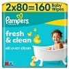 Pampers & Clean Бебешки кърпички Без Алкохол & Parabens 2x80бр