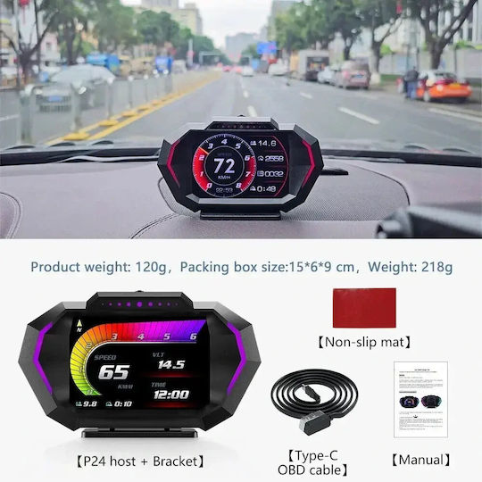 Digital OBD2 Instrument, Head Up Display, RPM Counter and Inclinometer for Car Dashboard Mount