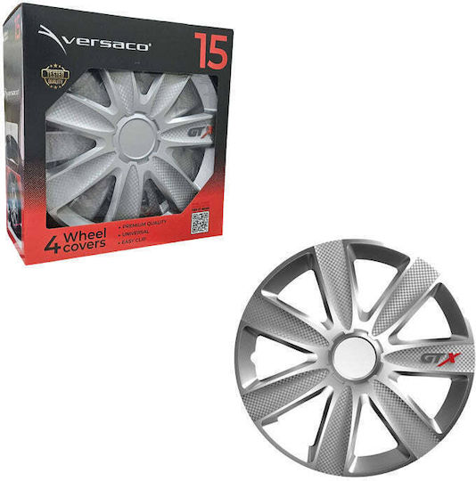 Versaco Set Capace roți auto 4 buc 15" Argintii Wheel Covers