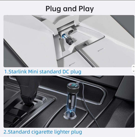 Starlink Mini Car Cigarette Lighter Power Adapter 5m 12v/24v Dc Usb-c Pd 35w Usb-a 30w Digital Voltage Display Cable 2m 12-8710