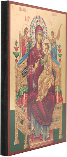Holy Mary Pantanassa Saint Icon Aged Gilded Print Wood 24 X 35 Cm 9.4 X 13.8 In