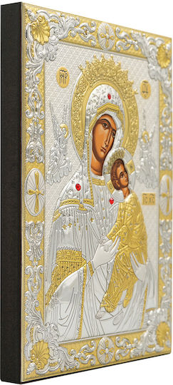 Immaculate Virgin Mary Silver-Plated Silk-Screen Icon Wood 15.5 X 21.5 Cm 6.1 X 8.4 In