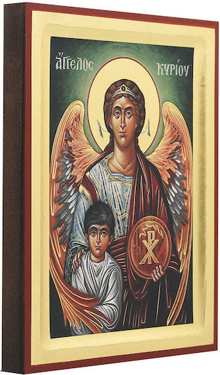 Guardian Angel Icon Traditional Screen Printing Wood Handmade Background 18k Gold Leaf 18 X 25 Cm 7.1 X 9.8 In