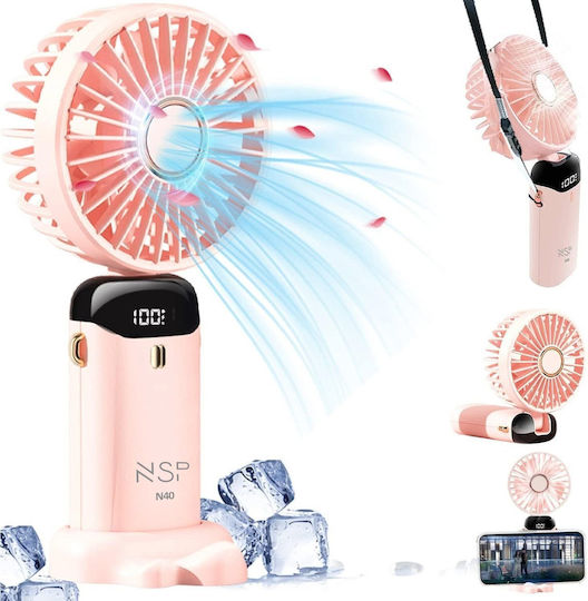 NSP Ventilator de Mână USB cu Apă Pliabil și Power Bank Roz
