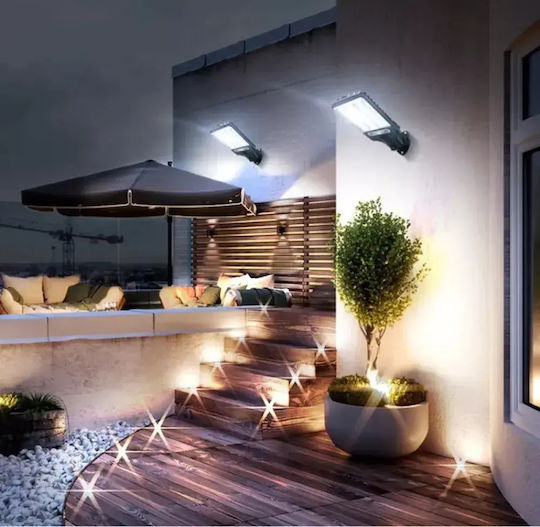 Led Set of 8 Wall Mounted Solar Lights Cold White 6500K with Motion Sensor, Photocell and Remote Control IP65