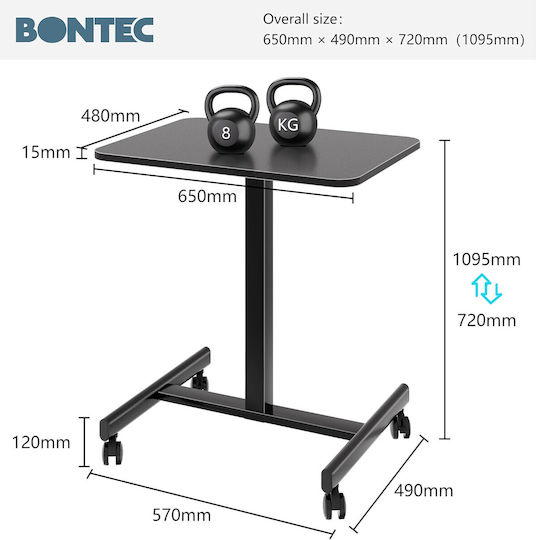 Bontec Wooden Desk Black with Metal Legs & Adjustable Height 65x48x72cm