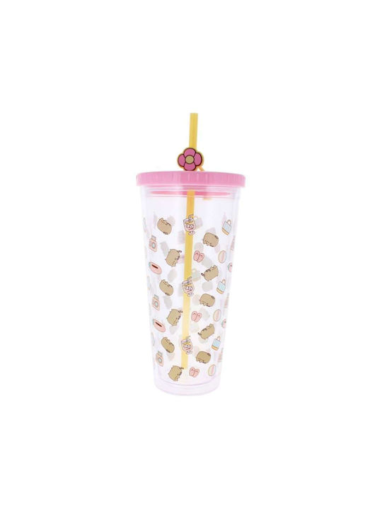 Thumbs Up Pusheen Чаша от Стъкло със Сламка 700ml