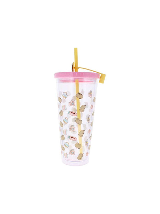 Thumbs Up Pusheen Чаша от Стъкло със Сламка 700ml