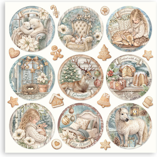 Scrapbooking-Zubehör 22 Stück 20,3×20,3cm Stamperia Weißer Weihnachten