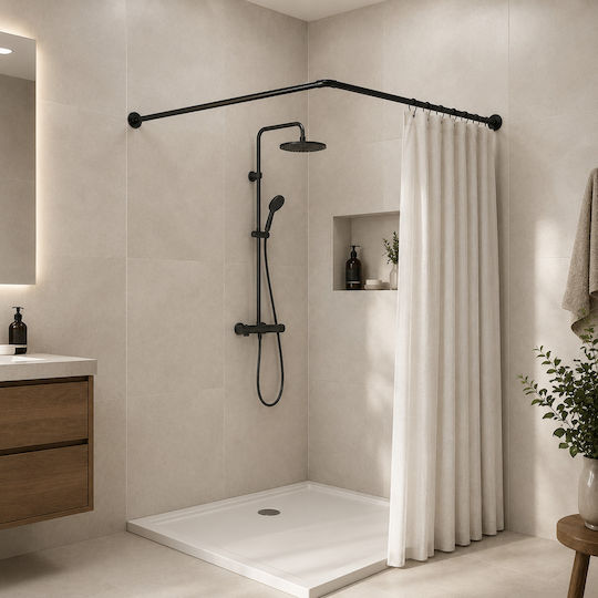 MRShome DC-022080B Shower Curtain Rod Corner Black 80cm