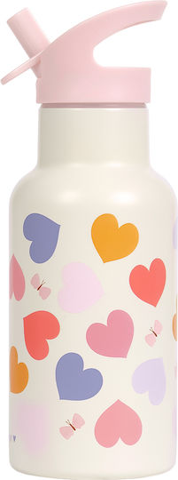 A Little Lovely Company Sticlă Termos Din Oțel Inoxidabil Pentru Copii Cu Pai Bej 350ml
