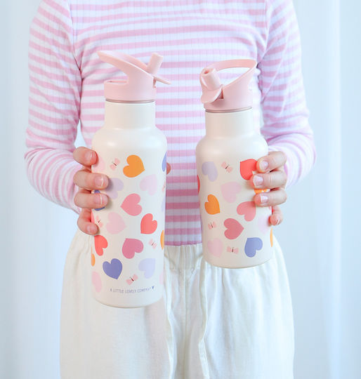 A Little Lovely Company Sticlă Termos Din Oțel Inoxidabil Pentru Copii Cu Pai Bej 350ml