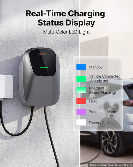 Vevor Επιτοίχιος Τριφασικός Φορτιστής 22kW με Ενσωματωμένο Καλώδιο 7.5m Type 2 (OZSXJLD22KWCOGVBA001V8)
