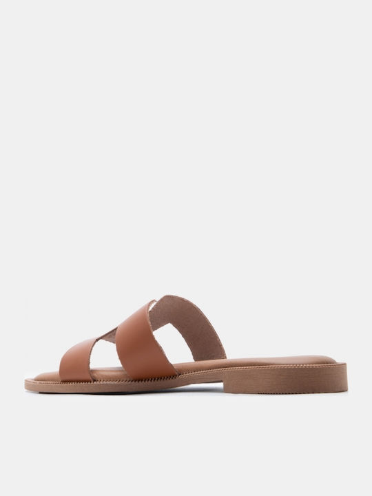 Leather Women's Flat Sandals Brown