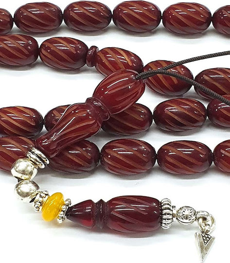 Roloi Komboloi Graven Worry Beads with 33 Beads Made of Mastic Length 39cm Burgundy