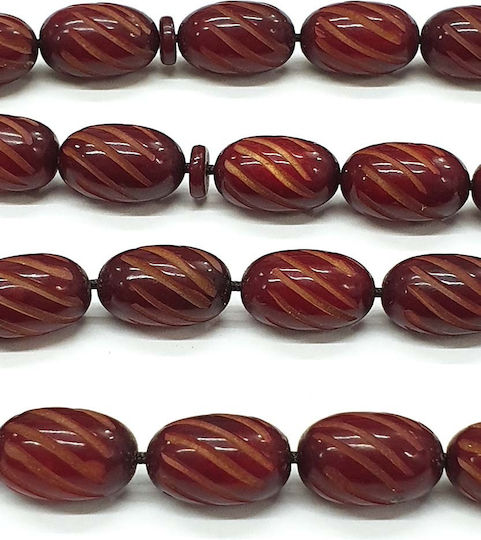 Roloi Komboloi Graven Worry Beads with 33 Beads Made of Mastic Length 39cm Burgundy