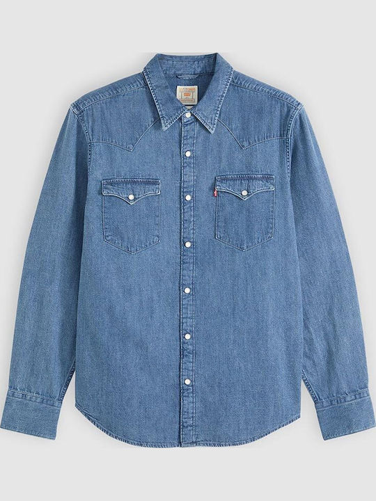 Barstow Western Long Sleeve Denim Shirt in Regular Fit Blue