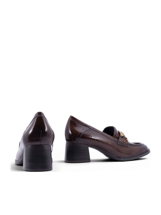 Patent Leather Heels with Medium Heel Brown